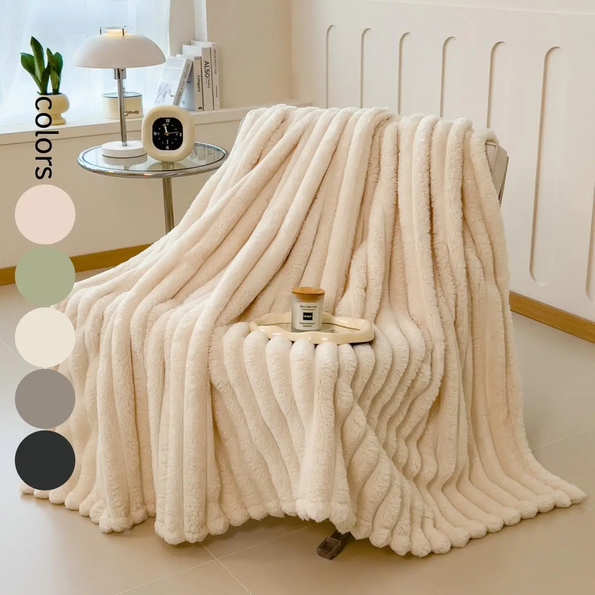 Solid Color Fluffy Blanket, Soft Comfortable Warm Throw Blanket, Bedroom Accessories, Air-conditioned Room Blanket, Soft Lightweight Blanket, Warm Nap