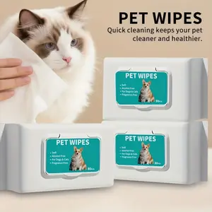 Large pack of 80 pet wet wipes, suitable for cats and dogs, large and multi-functional wet wipes, quick cleaning of diarrhea, vomiting and urinary tract care, sanitary and portable cleaning, suitable for all breeds and sizes, stackable pet wet wipes.