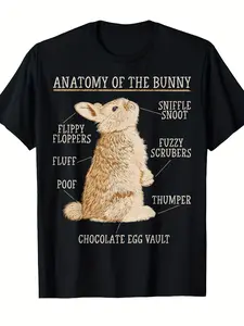 Men'S Rabbit Anatomy T-Shirt| Funny Bunny Lover Graphic Tee with Labeled Rabbit Parts, Casual Short Sleeve, Crew Neck, Slight Stretch Fabric, Perfect for All-Season Casual Wear and Rabbit Care Education