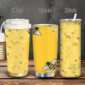 1pc 18oz/20oz Bees and Honeycomb Pattern Tumbler with Lid and Straw, Winter Insulated Travel Mug, Gift for Women Men, Ideal for Valentine’s Day, Easter, Birthday Gift, Iced/Hot Coffee Cup