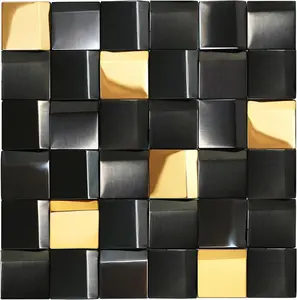 5 Sheets Black &  Tiles Metal Mosaic Wall Backsplash Tile 3D Wall Panels [5 Sq.]