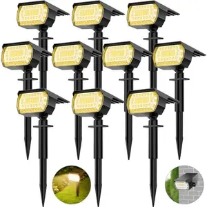 WELALO Solar Spot Lights Outdoor, [12 Pack/76 LED] 2-in-1 Solar Landscape Spotlights, 3 Modes IP65 Waterproof Dusk to Dawn Solar Powered Flood Wall Lights for Outside Yard Garden Pathway(Warm White)