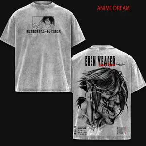 Eren Yeager ATTACK ON TITAN Anime Double Printed Vintage Washed Tee Unisex Oversize Anime Manga Washed Heavyweight Cotton T-shirt