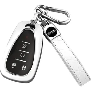for Chevy Key Fob Cover With Keychain,Soft TPU Full Protection Key Shell Case for Chevy Malibu Camaro Blazer Cruze Sonic Volt Equinox Spark Traverse Bolt Trax 3 4 5 Button (Silver)