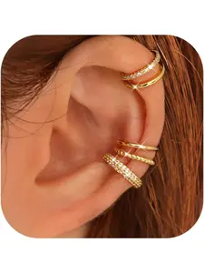 4 Pairs Ear Cuff Earrings for Women - Gold Plated Ear Cuff for Non Pierced Ears Clip on Cartilage Earring Adjustable Fake Earrings Set Stackable Earrings Gold/Silver Ear Cuffs Non Piercing Earring Stack