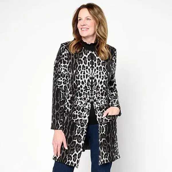 Jaclyn Smith Jewel Neck Jacquard Coatigan