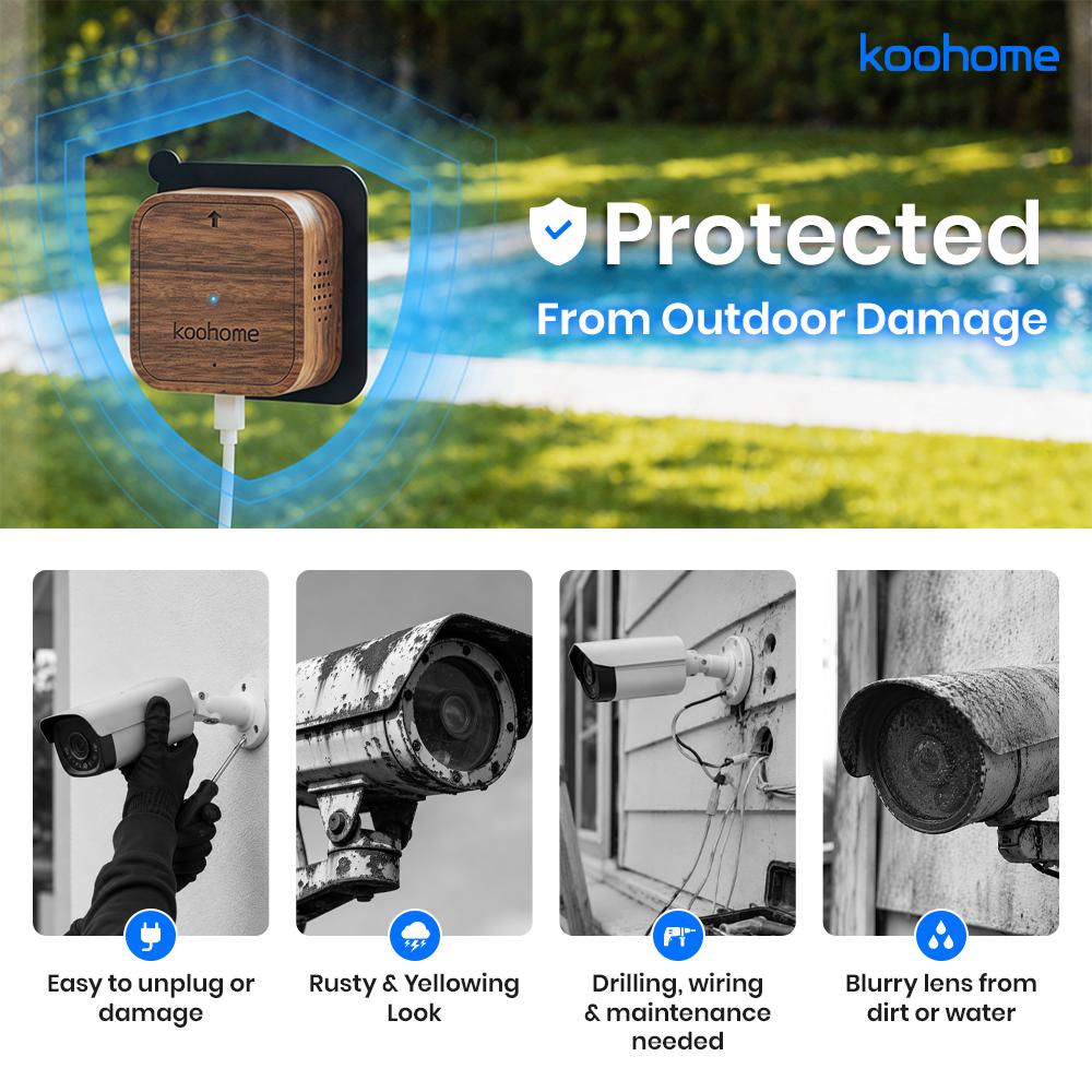 Koohome 3K Window Security Camera, Walnut Wood Design & Magnetic Mount, Full-Color Night Vision, Free Cloud Storage, SD Card Slot, Dual-Band WiFi, Motion & Person Detection, 24/7 Recording, Easy Setup for Home & Apartment