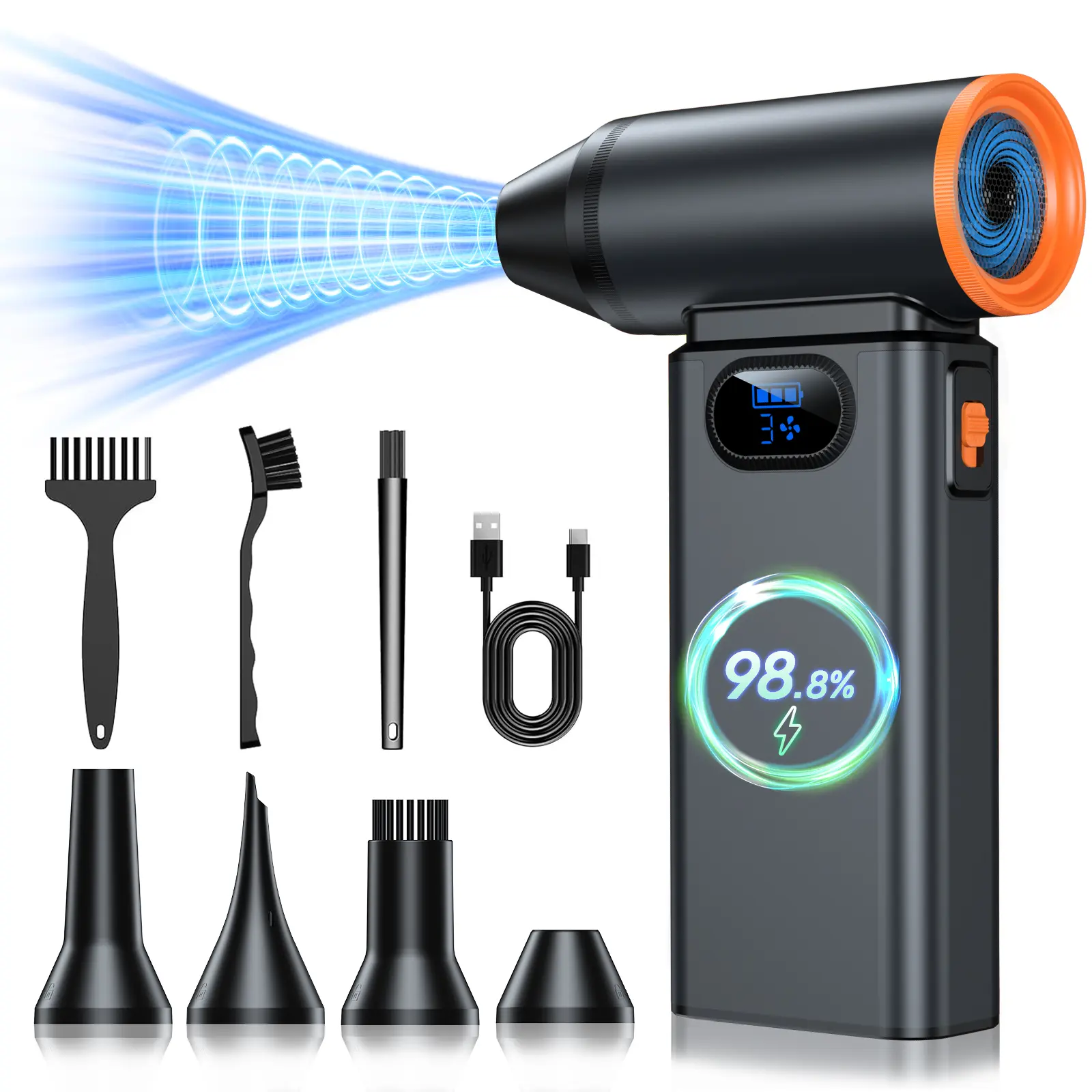 BAOHZ Compressed Air Duster 13000RPM, 4-Gear Electric Super Power Cordless Air Blower with LED Display, Rechargeable Brushless Motor, Adjustable Jet Dry Cleaning Kit for PC, Keyboard, Outdoor and Car