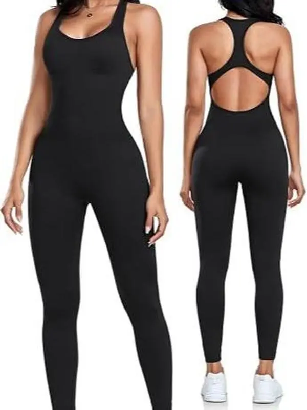Women's Seamless Workout Jumpsuit, Racerback One-Piece Athletic Romper with Removable Pads, Stretch Fit for Gym, Yoga, Running & Casual Wear