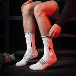 VeloxStep-Cross soccer Men's socks, Sanskrit design, anti-slip rubberized bottom, sports socks with letters, mid-to-high calf,Gift