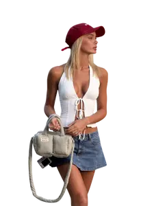 White Lace-Up Halter Crop Top | Women’s Sexy Sleeveless V-Neck Tank | Summer Streetwear & Vacation Outfit