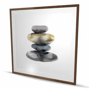 212 MAIN 48x48 in. Wood Framed Matted Print Wall Artwork - Artistic Hot Stones Design, Spiritual Home Decor for Bathroom Use
