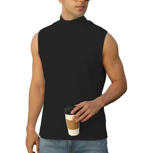 Mens Mock Turtleneck Tee Shirts Sleeveless Casual Basic Slim Fit Knitted Pullover Tank Tops Black Menswear