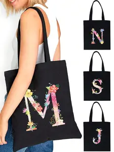 Pink Flower Letter Handbag, Gift Bag, Large Capacity Lightweight Tote Bag, Beach Handbag, Cosmetic Clutch, Outdoor Camping Bag, Suitable for Weddings, Birthdays,Holidays, Gift for Women, Mothers, Teachers, Friends, Bridesmaids, Large Bags, Students