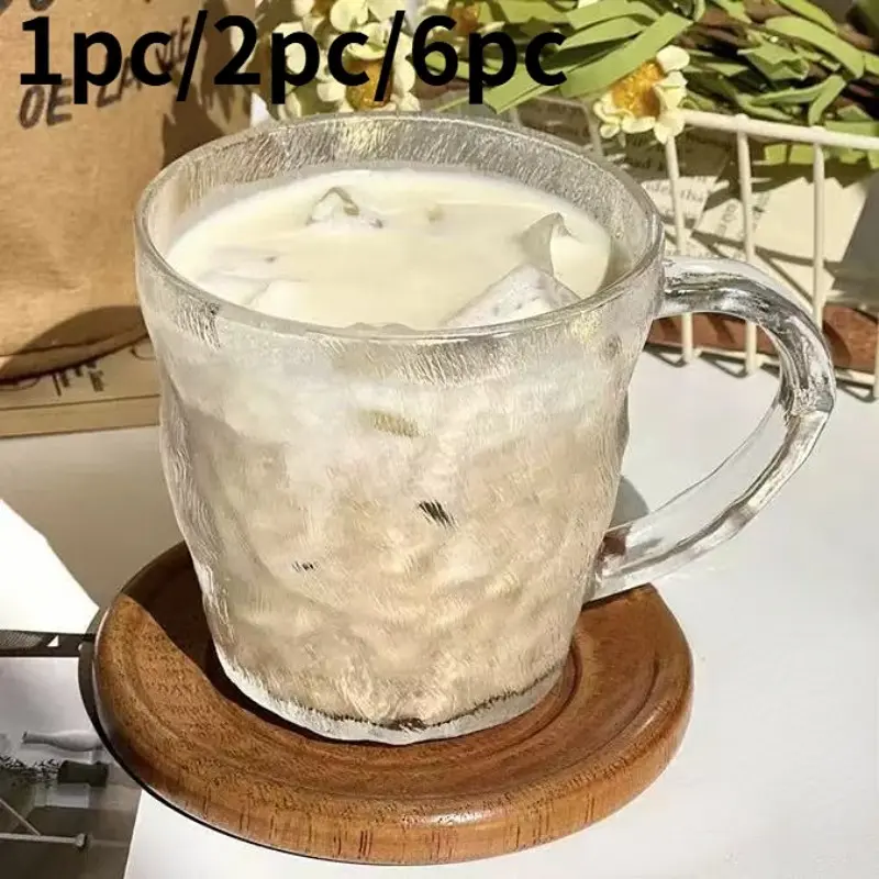 Vintage Glacier Texture Frosted Glass Cups, High-Quality Beer Coffee Cocktail Glasses, Available in 1/2/6 Pack, Drinkware