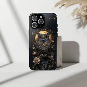 Regal Nocturne Owl Phone Case - Dark Academia Witchcore Aesthetic  Gothic Floral Gold Moon Cover for iP Phone 17 16 15 14 13 12 11 X Pro Max Plus Mini
