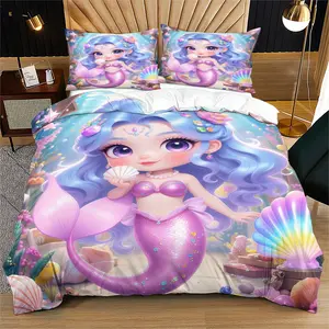 Cute Mermaid Pattern Duvet Cover Set, Suitable For Bedroom Bedding Decoration For Teenagers And Adults, Perfect Gift For Family And Friends, Includes 1 Duvet Cover And 1 Or 2 Pillowcases, Quilt Insert And Pillow Insert Not Included