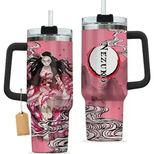 Nezuko Kamado Kimestu No Yaiba Demon Slayer Anime Custom Tumbler 40Oz Stainless Steel Tumbler With Handle.