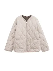 Women's Diamond Pattern Zipper Jacket Coat Woven, Womenswear, Casual Long Sleeve Outerwear, Fall & Winter Fashion, Stylish and Comfortable