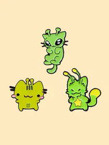 3pcs/set Alien Cat Enamel Brooch , Zinc Alloy Unique Design Badge, Backpack Women's Chest Decoration, Fashion Jewelry Accessory