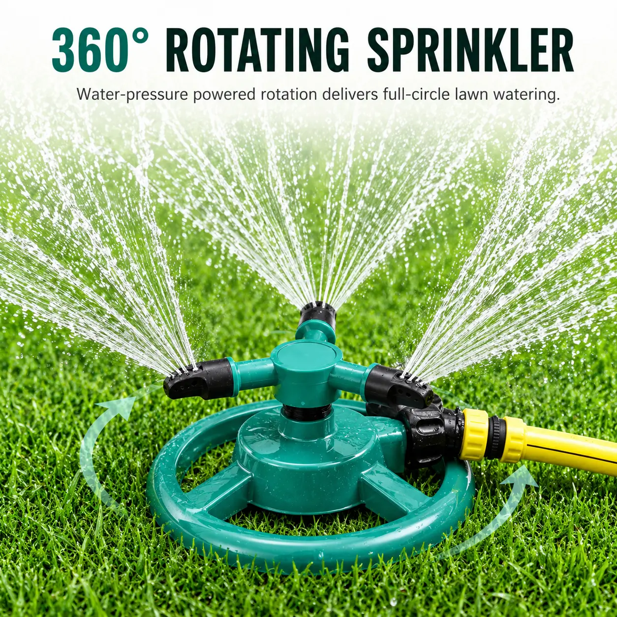 3-Arm 360° Rotating Lawn Sprinkler - Automatic Garden Watering Tool with Stable Round Base, Wide-Coverage Irrigation System for Lawn Grass Plant Watering & Summer Kids Water Play
