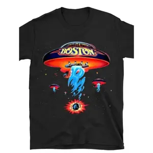 100% Cotton Boston Band T-Shirt Poster Shirt Spaceship Rock Band T-Shirt Men'S Black Golf Gift T-Shirt For Men And Women
