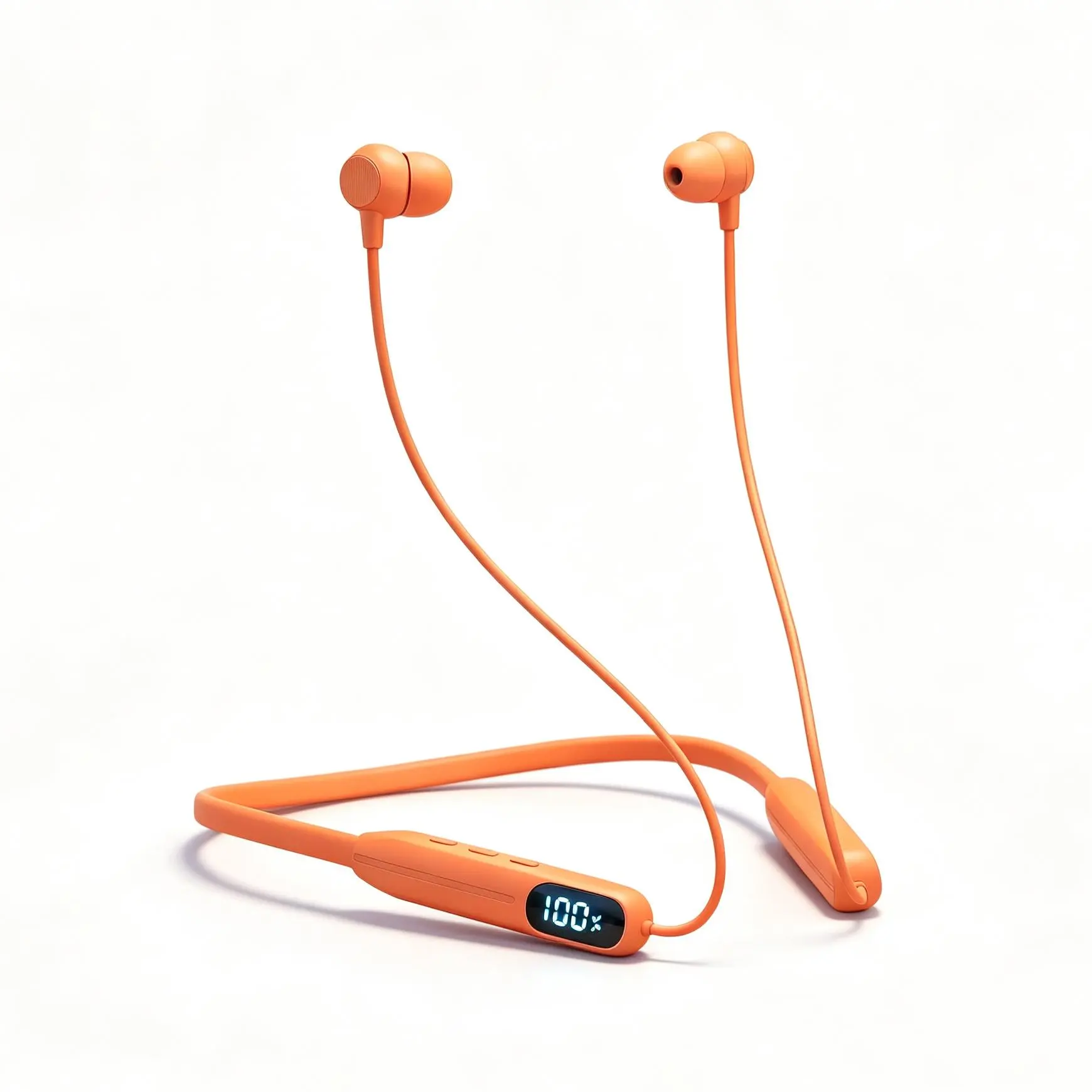 Orange Bluetooth Neckband Headphones, IPX4 Sweatproof, Magnetic Earbuds, LED Battery Display, ENC Noise Cancellation, Lightweight Wireless Headset with Mic for Warehouse Work, Sports & Hands-Free Calls