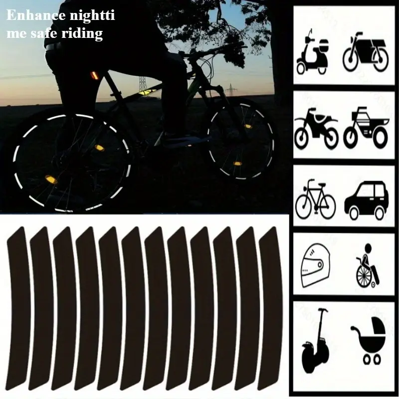 12PCS  Retro Strong Reflective Black Night Warning Stickers Waterproof and Durable for Motorcycle Helmets Car Bumpers Road Car Body Creative Personality Car Stickers A Must-have for Safe Driving At Night Vinyl Decals