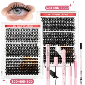 Lash Clusters Kit, 640 Pcs EyelashesWeekly DealsClusters Extensions Kit 8-16mm Individual LashesD Curl Fluffy Wispy False Eyelashes Thin Band withBond Seal Tweezers Brush DIY Natural Look ShortCat Eye Eyelashes Set (30D+40D+50D  60D-80D-100D Kit)