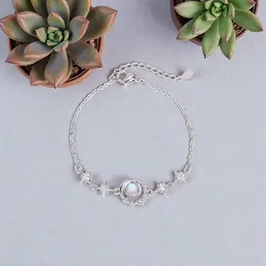 Celestial Moonstone Bracelet for Women – Planet Inspired Dainty Silver-Tone Jewelry Gift