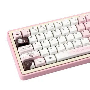 Cute MOA Profile Keycaps, 130 Keys Pink White Chocolate Theme, PBT Dye-Sublimation Custom Key Caps, Compatible with Cherry & Gateron MX Switches, DIY Replacement for Mechanical Gaming Keyboards summervibes