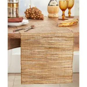 Saro Lifestyle  16 x 72 in. Shimmering Woven Nubby Table Runner, Gold