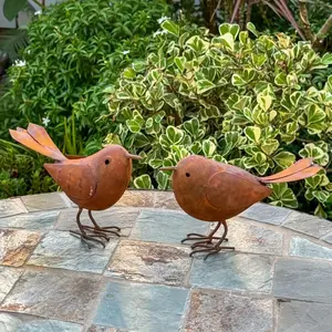 A pair of rustic-style metal birds, perfect for outdoor decoration in gardens, courtyards and lawns - the ideal gift for bird lovers