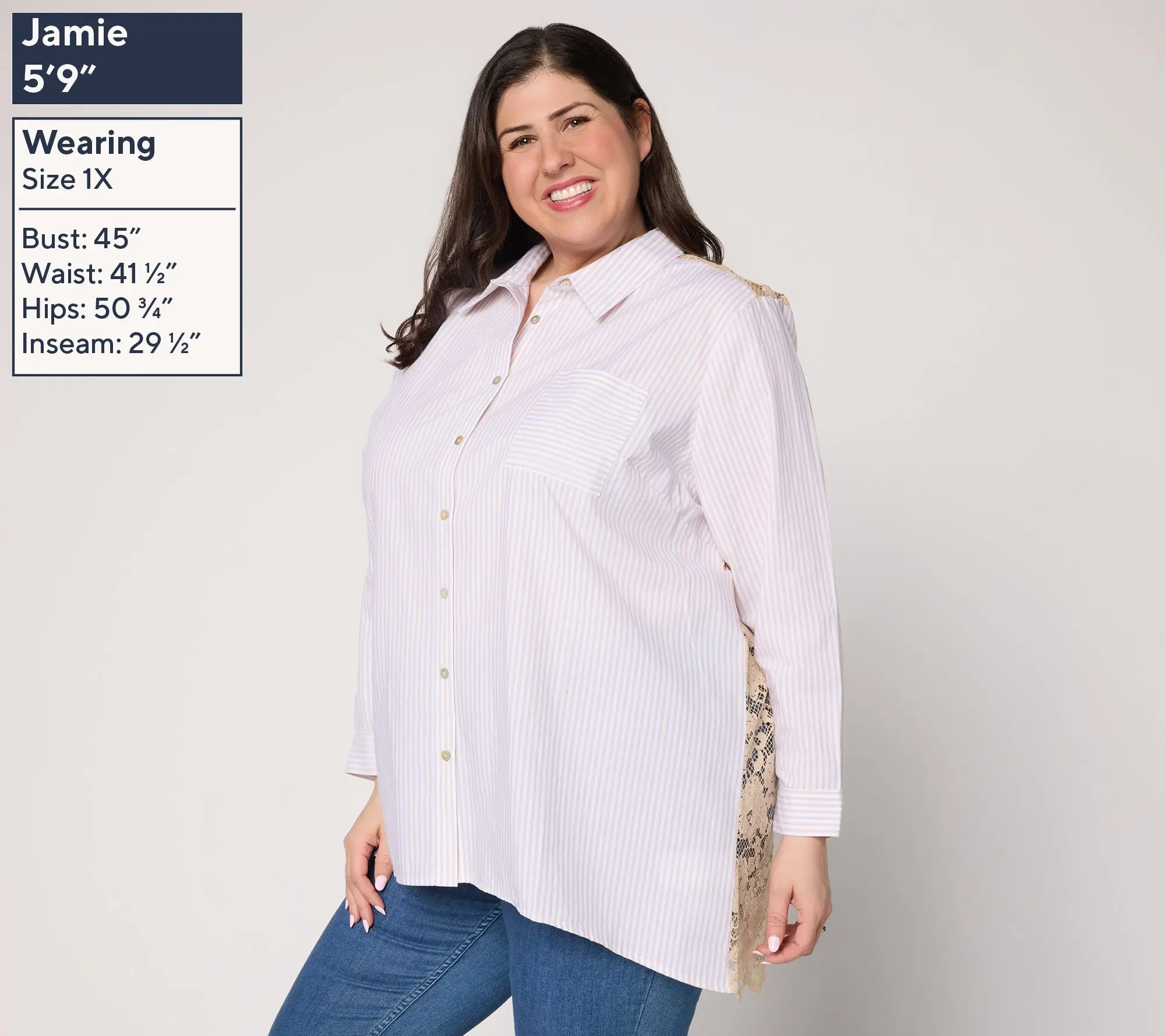 Susan Graver Regular Tencel Cotton Stripe Tunic w/ Lace Back