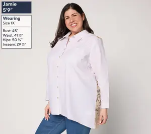 Susan Graver Regular Tencel Cotton Stripe Tunic w/ Lace Back