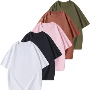 2026 Couples Plus Size T-Shirts - 5-Pack Solid Polyester Retro Loose Casual Base Layers