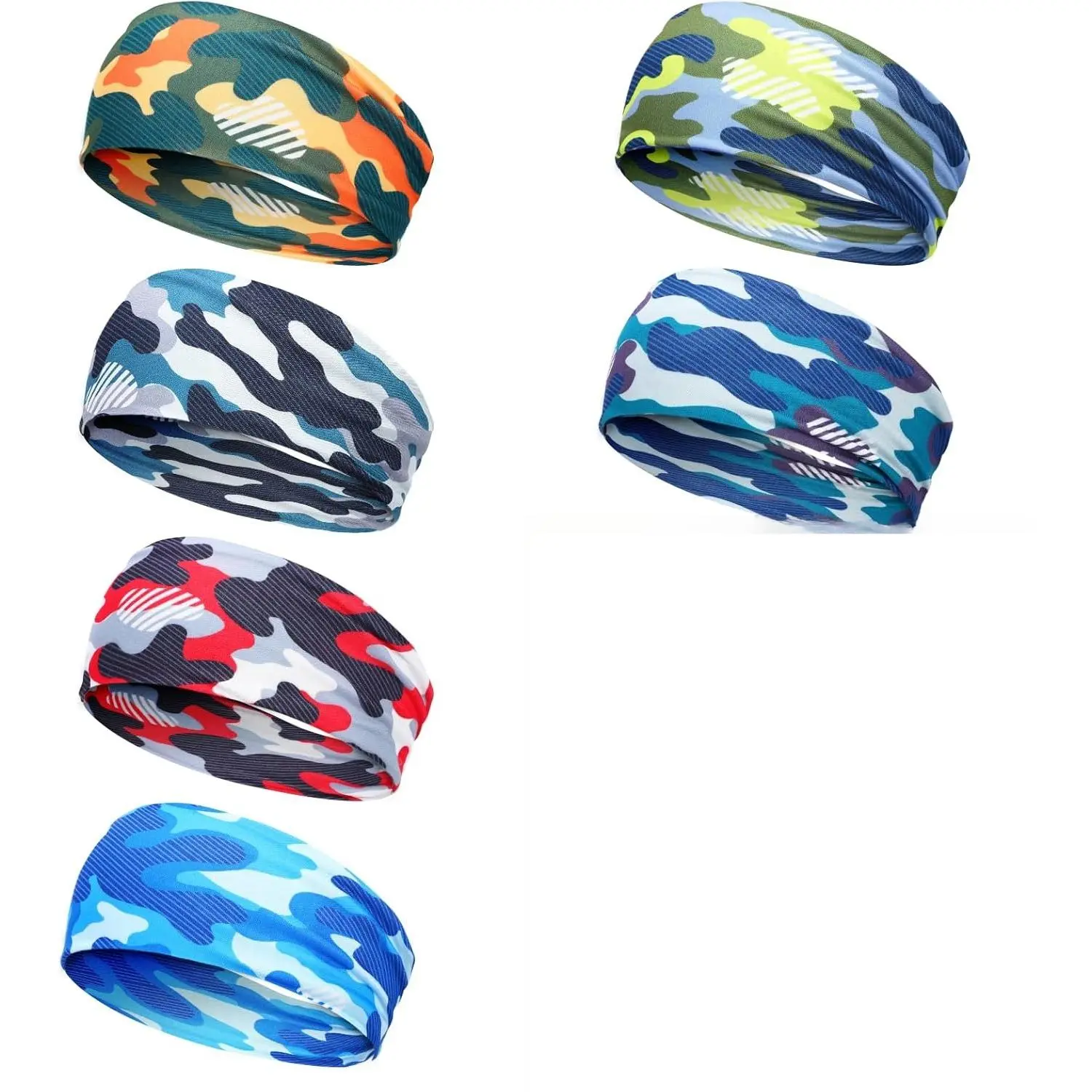 Kids Athletic Headbands 6 Pack, Camouflage Milk Silk Sweatbands for Boys & Girls, Non-Slip Elastic & Sweat-Wicking for Soccer, Baseball & Sports, Sporty Sports Headbands