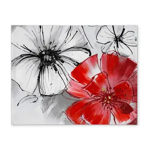 Begin Home Decor CPPM1418RHM94Y 14 x 18 in. Red & White Floral Sketch Placemat - Botanical Home Decor