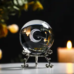 OneLight Crystal Moon Ball 60mm 3D Moon Planet Laser Engraved Crystal Ball Glass Sphere Paperweight Home Art Decor Crafts, Use as Gift for Beloved ones