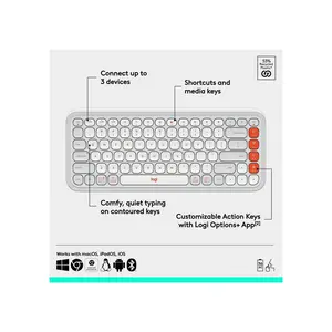 Logitech Logitech POP ICON KEYS Wireless Bluetooth Keyboard Keyboard -  Easy-Switch Between up to 3 Devices (Off-white & Orange)   920-012935