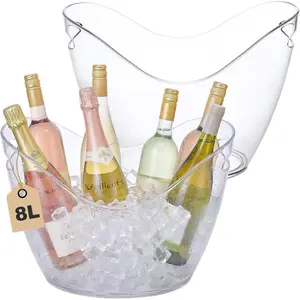 2 Pack Ice Buckets Large  Bucket Clear  Drink Cooler Plastic Ice Beverage Tub Champagne Bottles Bucket Chiller Bin Drink Buckets for Party Barbecue Picnic  Bar (8L)