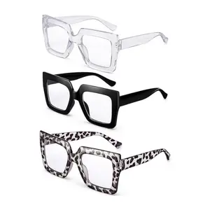 3 Pcs Oversized Blue Light Glasses for Women, Fashion Thick Square Computer TV Eyewear Eyeglasses Non-Prescription