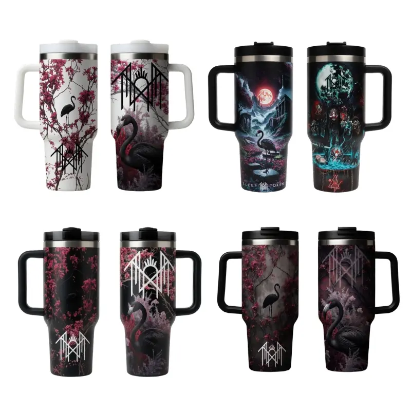 Flamingo Sleep Token Tumbler 20oz 40oz With Handle, Rock And Roll Tumbler, Insulated Cup Fan Drinkware Gift, Gift for fan