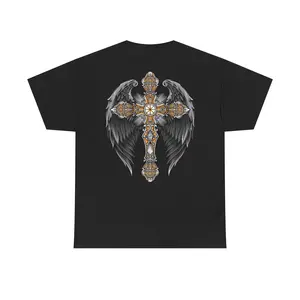 Ornate Cross with Angel Wings T-Shirt | Gothic Faith Tee !!!!ON BACK!!!!