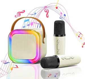 Mini Karaoke Machine K12 with Two Microphones, Colorful LED Lights, Suitable for Children Aged 8-14, Ideal for Family Parties and Birthday Gifts