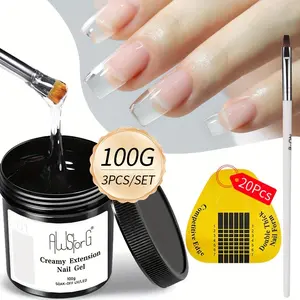 AWStorG 3Pcs/Set 3.53oz Creamy Nail Extension Gel Kit Clear Building Nail Gel With Brush Semi Permanent Hard Gel Manicure Set Nail polish gel、spring nail、Easter nail、gift for mom