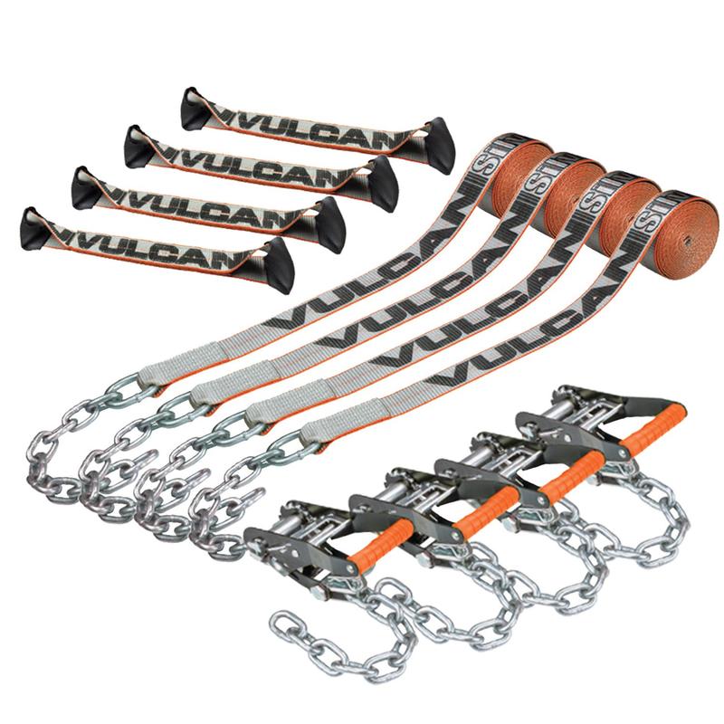 Vulcan Rope VULCAN 8-Point Roll Back Vehicle Tie Down Kit with Chain Tails on Both ...