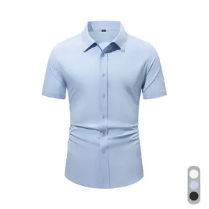 Men’s solid-color single-breasted casual short-sleeve shirt   Men’s short-sleeve shirt Men’s slim-fit shirt Men’s summer shirt Men’s short-sleeve formal shirt