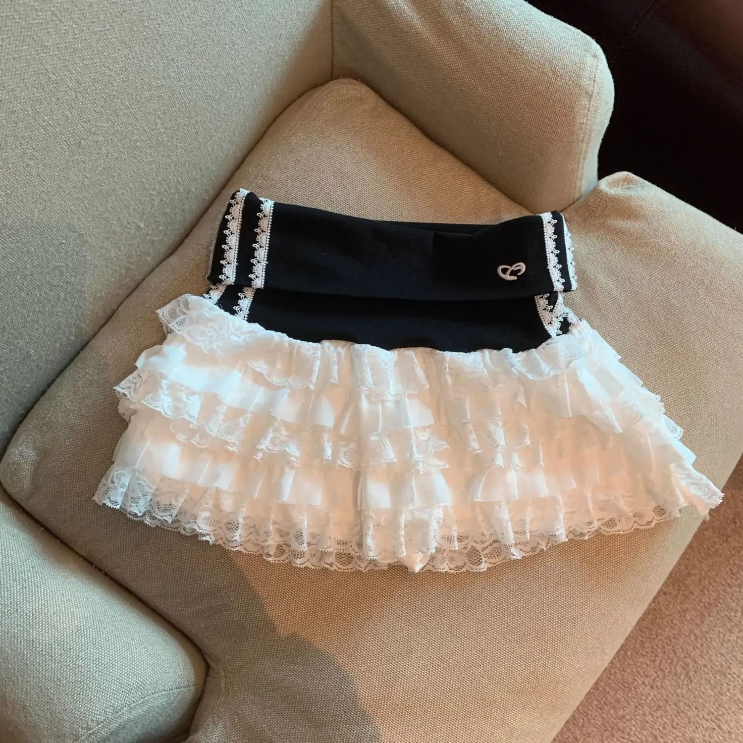 Low‑Waist Layered Lace Ruffle Mini Skirt, Sweet Edgy A‑Line Cake Tiered Short Skirt