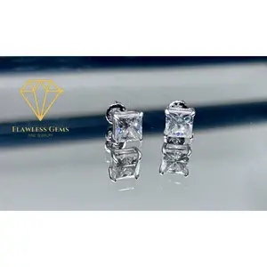 Princess Cut Sterling Silver VVS Earings